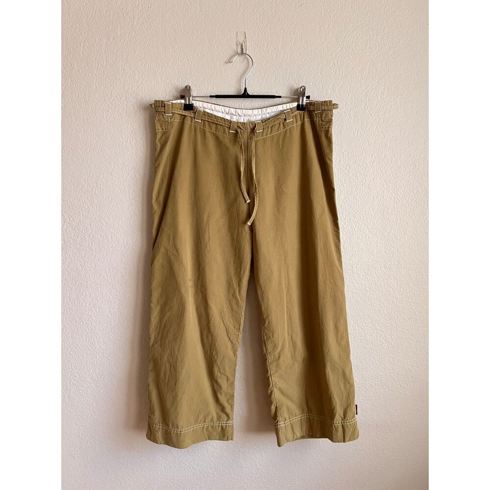 Vintage prAna Women's Y2K Wide-Leg Baggy Crop Pant in Olive Green Size MEDIUM